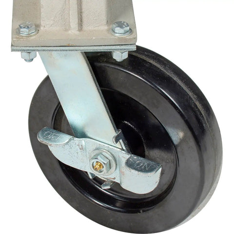 Portable Adjustable Height Aluminum Gantry Crane Lightweight Workshop Hoist With No Fuss Setup Easy Lift Gear Without Breakin Sweat For Tight Garage Bays wheel detail with swivel locking mechanism.