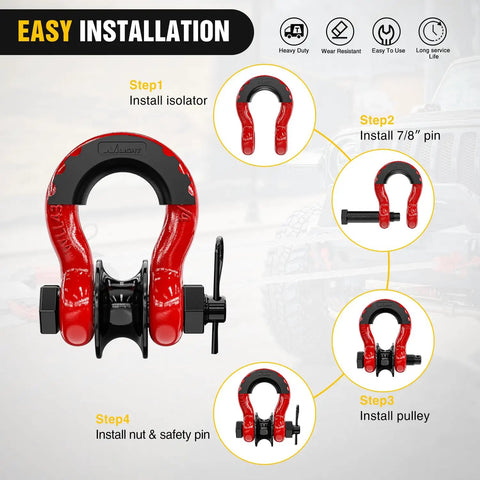 Three Quarters Inch D Ring Shackle With Snatch Block Recovery Set for Off Road Vehicles Two In One Heavy Duty Pulley And D Ring mounted