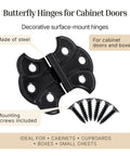 Oil Rubbed Bronze Butterfly Cabinet Hinges 2 In By 1-7/16 In Surface Mount Pack Of 4 with screws for doors and boxes