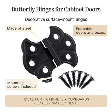 Oil Rubbed Bronze Butterfly Cabinet Hinges 2 In By 1-7/16 In Surface Mount Pack Of 4 with screws for doors and boxes