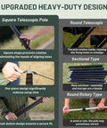 Diagram showing features of Heavy Duty Adjustable Tarp Poles, 9.2ft Aviation Aluminum Telescoping Tent Poles with square design