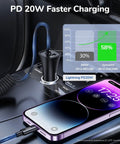 MFi Certified USB C Car Charger for iPhone and iPad, 32W Quick Charge With PD 20W And 12W USB, in-car charging with graph