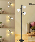 Three Head Floor Lamp With Rotating Heads, 3 Way Dimmer, Includes 3x 4W E12 LED Bulbs, Metal Pole Torchiere Standing Lamp in a living room setting.