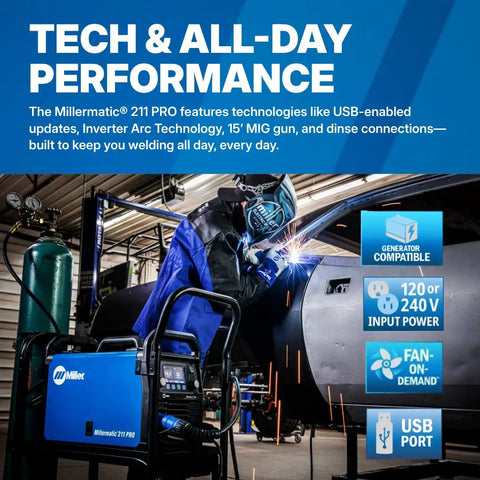 Welder using Dual-Voltage MIG Welder With Running Gear And Cylinder Rack, Dyna-Pulse MIG, Auto-Set And BeadVision Real-Time Bead Monitoring