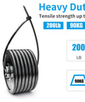 16 Inch Black Heavy Duty Zip Ties 100 Pack 200 Lbs Ultra Strong Plastic Cable Ties shown holding heavy weights