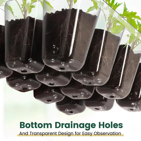 Close-up of 3rd Gen Seed Starter Tray Set With 120 Cells, showing bottom drainage holes and transparent design for easy observation.