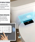 Upgraded Elongated Bidet Toilet Seat With Adjustable Warm Wash And Hot Air Dryer Featuring Self Cleaning Nozzle And Smart Remote for real-time display.