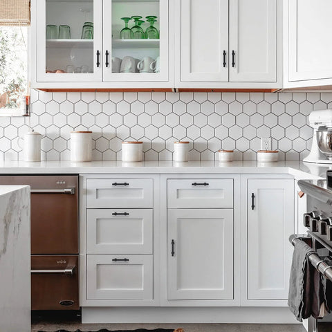 Kitchen cabinets with Black Cabinet Pulls 25 Pack, 3 Inch Hole Center, 5 Inch Total Length, 1/2 Inch Diameter, rust-resistant stainless steel