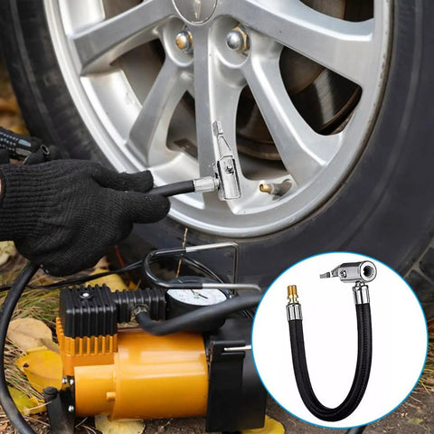 Badass 8 Inch Tire Inflator Hose Adapter Nylon Braided Extension Hose Locking Chuck Connector Quick Connect Pump Zero Leak Super Smooth Flow For All Cars Trucks Keeps Pressure Stable Your Road Trips, tire inflator hose on car wheel