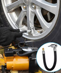 Eight Inch Tire Inflator Hose Adapter With Clip Locking Air Chuck And Nylon Woven Air Hose Stops Pressure Loss Quickly And Fits Any Standard Valve Stem To Keep Wheels Running Smoothly Without Stress As You Fix Up Your Own Car On The Side Of Road.
