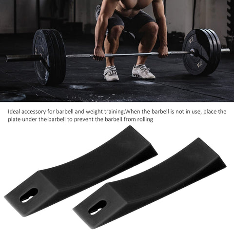 Nonslip Barbell Jack For Easy Plate Changes No Sweat Quick Loading Unloading Weightlifting Gear That Saves Time And Energy Barbell Plate Change Cushion 1 Pair, silicone wedges shown under barbell in gym