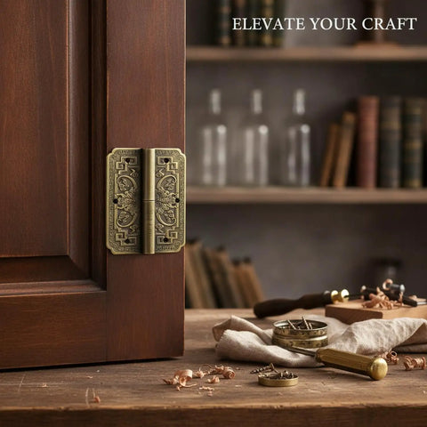 Easy Surface Mount Decorative Copper Hinge With Bronze Finish For Cabinet Hardware 4.3 x 2.4 Inches on wooden cabinet