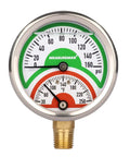 Tridicator Thermo Manometer With Silicone Oil Fill, Two And A Half Inch Dial, Stainless Steel Case, 0 To 160 Psi And 30 To 250 F