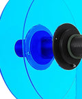 Detailed view of components of Mt 50 Semi Automatic Bottle Labeling Machine with blue discs and electrical parts.