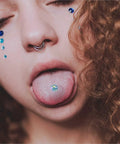 Dope Mixed Color 14G Stainless Steel Straight Barbell Tongue Ring Set Five Eighth Inch Length 23 Piece Acrylic Flexible Retainer Jewelry For Women And Men Hypoallergenic Safe All Day Comfort, close-up nose ring and tongue piercing