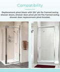 Shower Door Pivot Block With Three Quarters Inch Pin For Framed Swing Doors, shown installed in modern bathroom setting