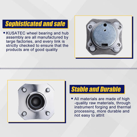 Front and side view of Rear Wheel Bearing And Hub Assembly For 2007-2012 Nissan Sentra, 4 Lug, ABS, 512384 Replacement