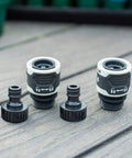 Front view of Garden Hose Quick Connector Set With Water Stop And Lock Quick Release Kit Universal Fittings And Adapters Set Of Four