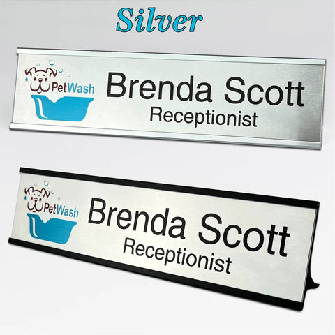 Custom Aluminum Name Plates 2x8 For Desk And Wall With Optional Logo And Text Personalization In Silver Finish