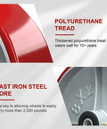 Close-up of Heavy Duty 8 Inch By 2 Inch Caster Wheels With Polyurethane On Steel Tread 1/2 Bore Up To 1500 Lbs Per Wheel