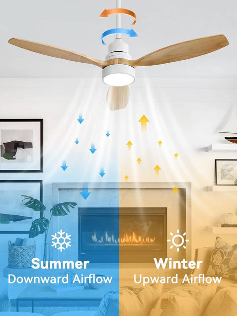 52 Inch Modern Wood Ceiling Fan With Lights Remote Control Reversible DC Motor Quiet for Indoor Outdoor Use