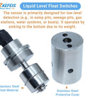 Liquid Level Float Switch With Self-Weighting, No Bracket Install, Vertical Slosh Guard, SS304 Stainless Steel, 7.6 ft cable