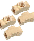 4-Pack Brass Pneumatic Tee Fittings With Female Threaded 3-Way Design shown in compact air line connectors view