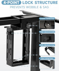 Close-up of the 4-point lock structure of the Heavy Duty Under Desk PC Mount Featuring Zero Drill Hassle for Adjustable Standing Workstations.