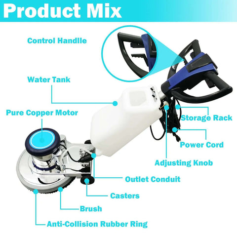 Heavy Duty Floor Polisher And Buffer For Commercial Use With 18 Inch Cleaning Head Three Brush Heads 175 RPM 3 Gallon Tank