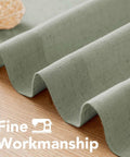 Close-up of open weave sea grass color fabric of Living Room Linen Blend Curtains With Semi Sheer Light Filtering Nickel Grommets.