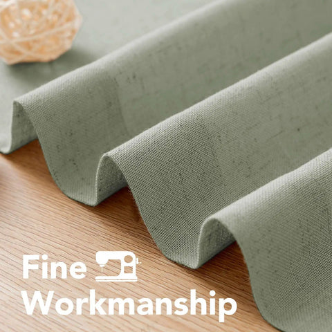 Close-up of open weave sea grass color fabric of Living Room Linen Blend Curtains With Semi Sheer Light Filtering Nickel Grommets.
