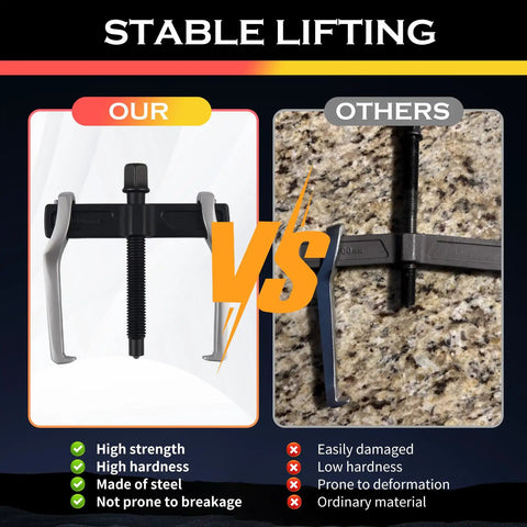 Comparison of Built Tough Dual Purpose 2 Jaw Car Bearing Puller With Adjustable Design and a competing tool on a granite surface.