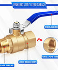 Full Port Three Quarter Inch Beefy Brass Ball Valve 2 Pack with NPT Male To Female full flow, blue handle, and brass body
