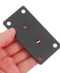 Hand holding Heavy Duty Flat Corner Shelf Braces For Wood Repair And Support Stainless Steel Straight Bracket Plates 10 Pack