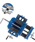 Durable Heavy Duty Cast Iron Cross Slide Bench Vise Six Inch Jaw XY Axis Milling Clamp top view with detailed swivel mechanism in blue.