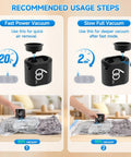 Infographic of 60 kPa cordless vacuum pump for vacuum storage bags; front view with nozzle and bags being vacuumed.