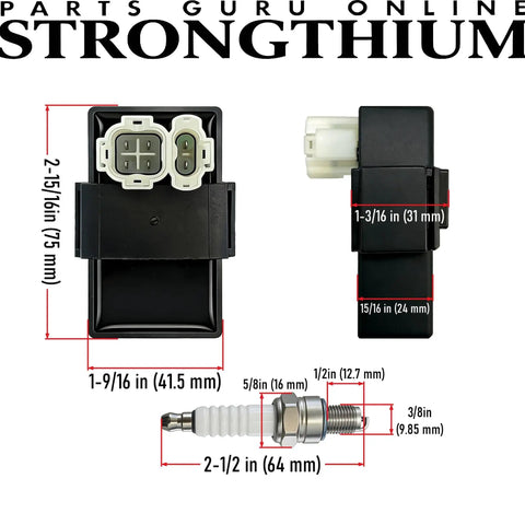 Ignition Coil 6 Pin DC CDI Box A7RTC Spark Plug Wire For GY6 50cc 110cc 125cc 150cc 250cc Engine with dimensions shown