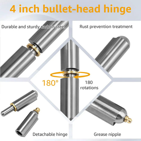 4 Inch Weld On Bullet Hinges Heavy Duty 8 Pack Built Tough For BBQ Smoker Gate Door Trailer Metal Gate And More Carbon Steel Construction