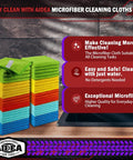 AIDEA microfiber cleaning cloths, 50-pack; stacks of colorful car towels in green, yellow, orange, red, teal, blue