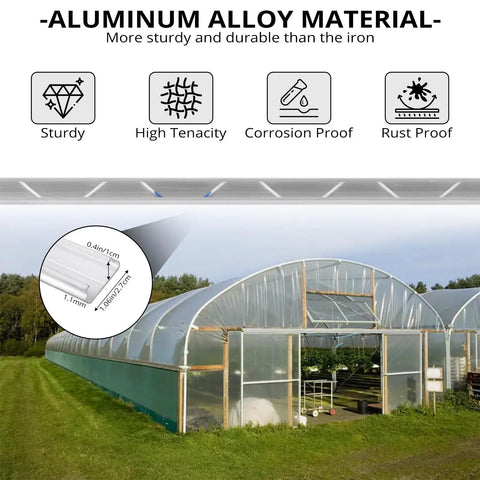 Greenhouse Lock Channel And Spring Wire Kit For Poly Film And Shade Cloth Aluminum Wiggle Wire Channel With PVC Coated Springs Rust Resistant Fastening System 6.56 Ft Sections For Durable Easy Greenhouse Cover Installation