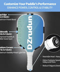 Customizable Pickleball Paddle Weight Set with diagram showing 5x3g snap weights and end cap coins for edge and handle tuning.