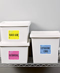 Pro Grade Printable Shipping And Mailing Labels Featuring Sweet Sure Feed Tech For Laser Printers With Trueblock Total Coverage To Hide Old Tags 3-1/3 X 4 Inches White 600 Sheets on storage bins.