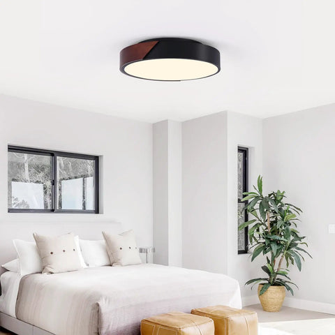 Super Stylish Modern Black Flush Mount Ceiling Light With Natural Wood Accents For That Cool Farmhouse Look Round Three Light Fixture