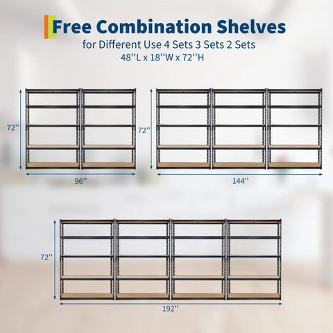 Heavy Duty Five Tier Metal Shelving Unit With Reinforced Steel Frame And Adjustable Thick Mdf Shelves Rock Solid Garage Storage Rack, 4 size options
