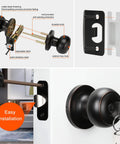 Oil Rubbed Bronze Exterior Door Knob With Lock And Key, Keyed Entry, One Pack With Keyed Alike, matte black finish view