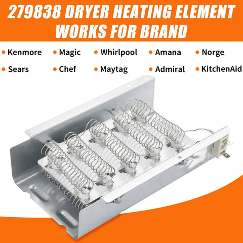 Premium Dryer Heating Element Replacement 279838 4531017 For Whirlpool Kenmore Maytag Amana Sears Admiral KitchenAid