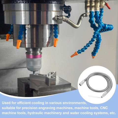 Rock Solid Mist Coolant Spray Tube With Slick Round Nozzle G One Quarter Thread Iron Plated Steel Water Oil Cooling Line Rapid Hookup For Cnc Lathe Milling Drill Machine Shop 800mm in use on CNC machine.
