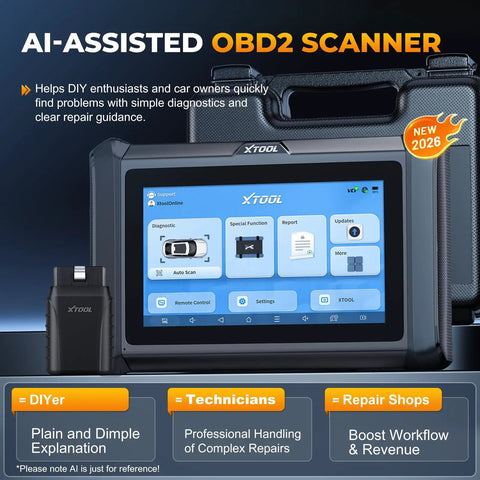 Wireless OBD2 Scanner For Cars With AI Assisted Bidirectional Scan Tool 2026 Upgrade ECU Coding displayed with case and device
