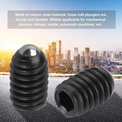 Two M4mm hex socket ball spring plungers made from carbon steel for tight pressure positioning in projects.
