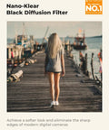 43mm Black Diffusion One Eighth Filter Delivers Misty Dreamy Cinematic Vibe For Video Vlog And Portraits Softens Highlights And Lowers Contrast With AGC Optical Glass For True Color And Skin Tone applied to a pier photo with soft highlights.